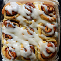 Pan with a batch of our easy vegan Cinnamon Rolls recipe