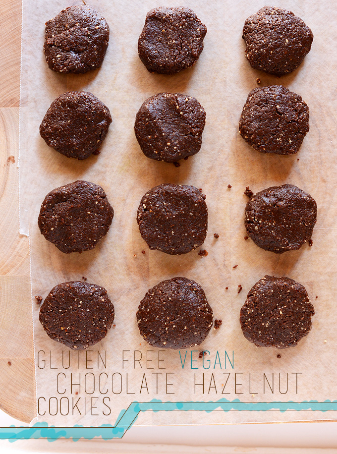 Batch of our super simple Gluten-Free Vegan Nutella Cookies on a piece of parchment paper