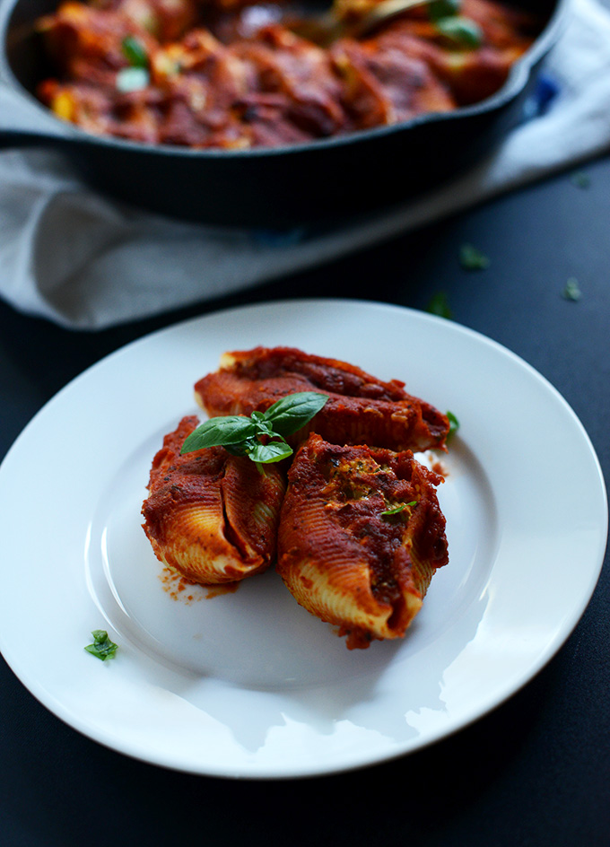 Plate of our simple dairy-free stuffed shells recipe