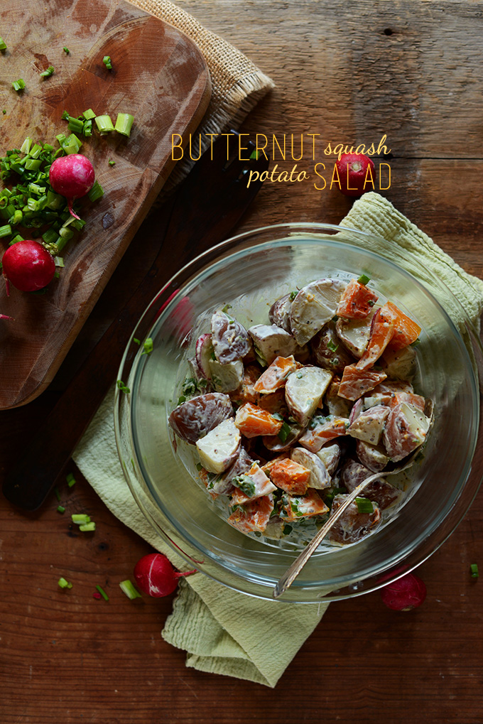 Big bowl of our gluten-free Butternut Squash Potato Salad recipe