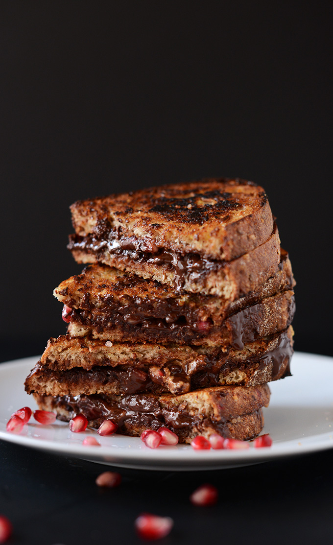 Stack of Grilled Pomegranate, Almond Butter, and Dark Chocolate Sandwiches