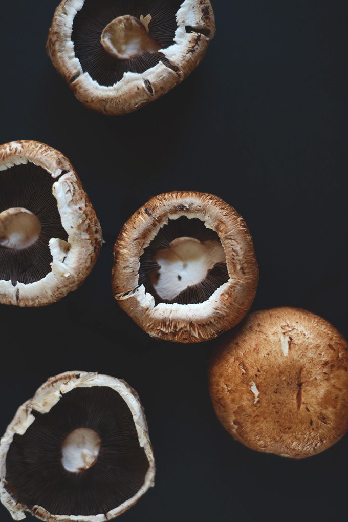 Portobello mushrooms for making our Poblano and Portobello Vegan Fajitas recipe