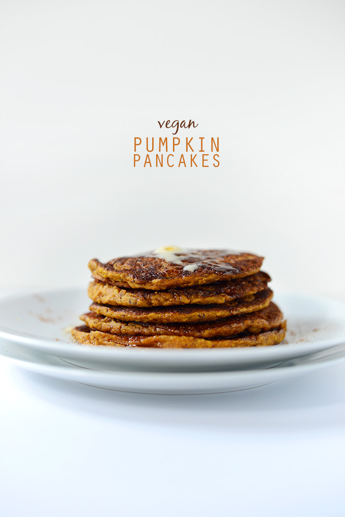 Stack of Pumpkin Pancakes for a delicious vegan breakfast