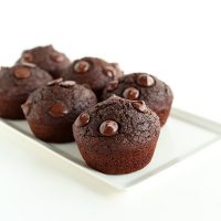 Tray of Fudgy Vegan Double Chocolate Muffins
