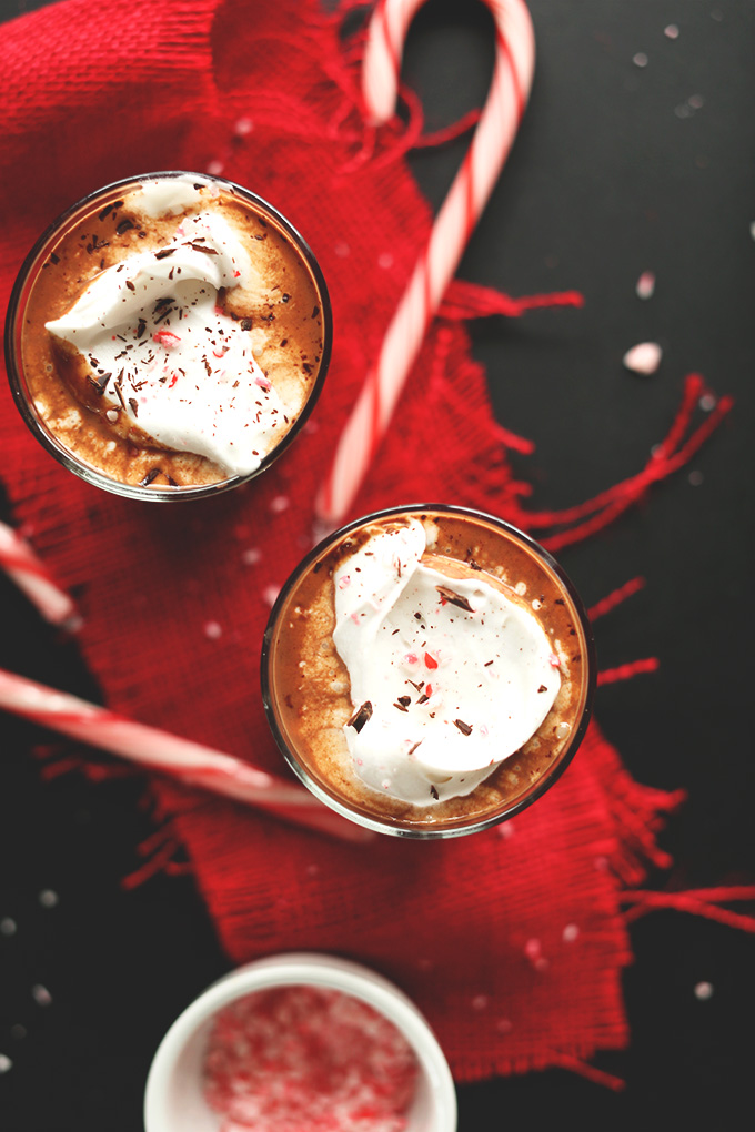 Glasses of our Vegan Peppermint Drinking Chocolate recipe for a holiday treat