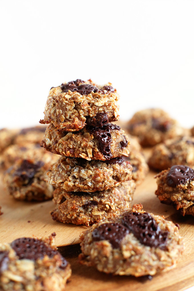 Stack of Healthy Vegan Cookies made with oats and peanut butter