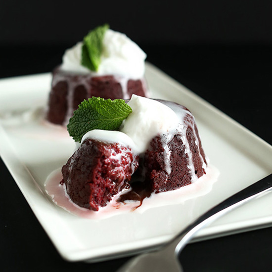 Plate of Vegan Chocolate Lava Cakes for a decadent dessert for 2