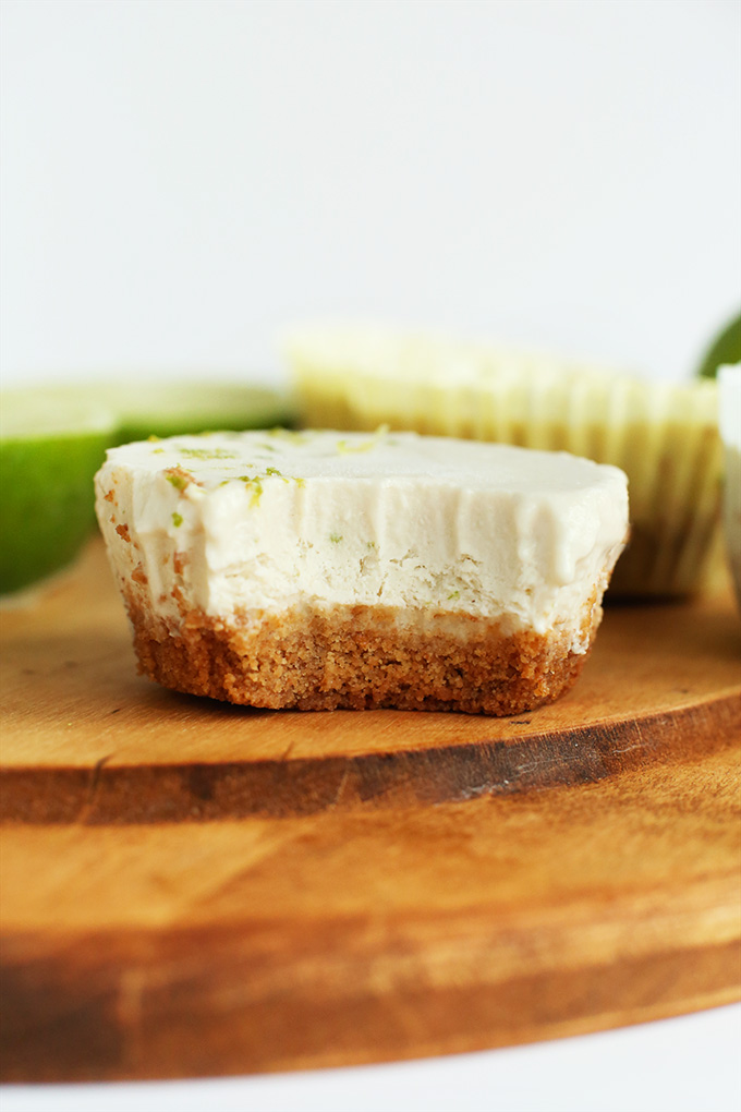 Mini Vegan Key Lime Pie with a cashew coconut filling and graham cracker crust