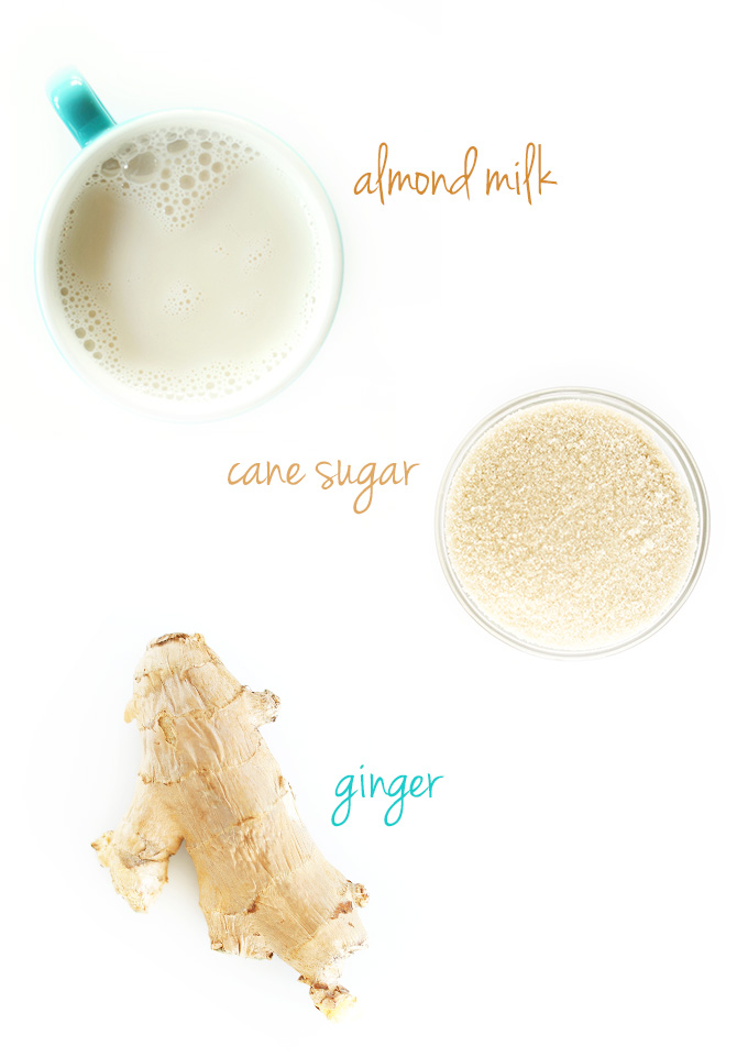 Almond milk, sugar, and ginger for making homemade Ginger Tea Lattes