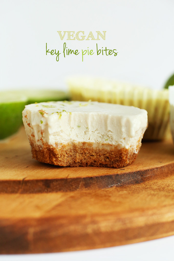 Partially eaten Mini Vegan Key Lime Pie on a cutting board