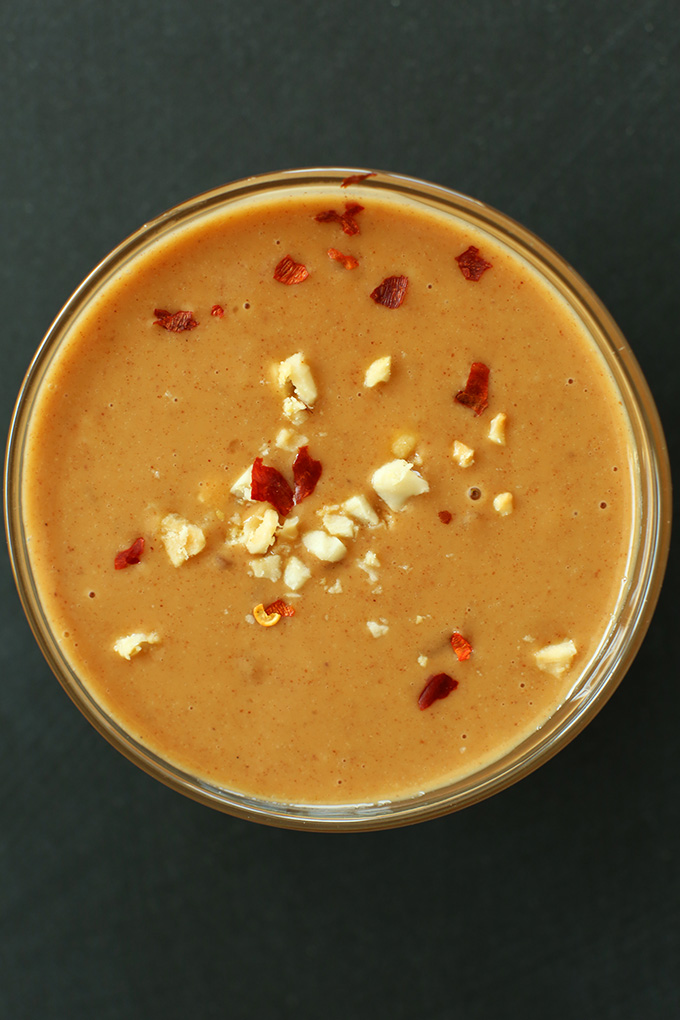 Bowl of Thai Peanut Sauce for a healthy vegan salad dressing