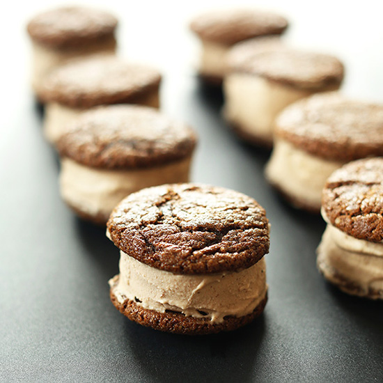 Two columns of Vegan Chai Ginger Ice Cream Cookie Sandwiches