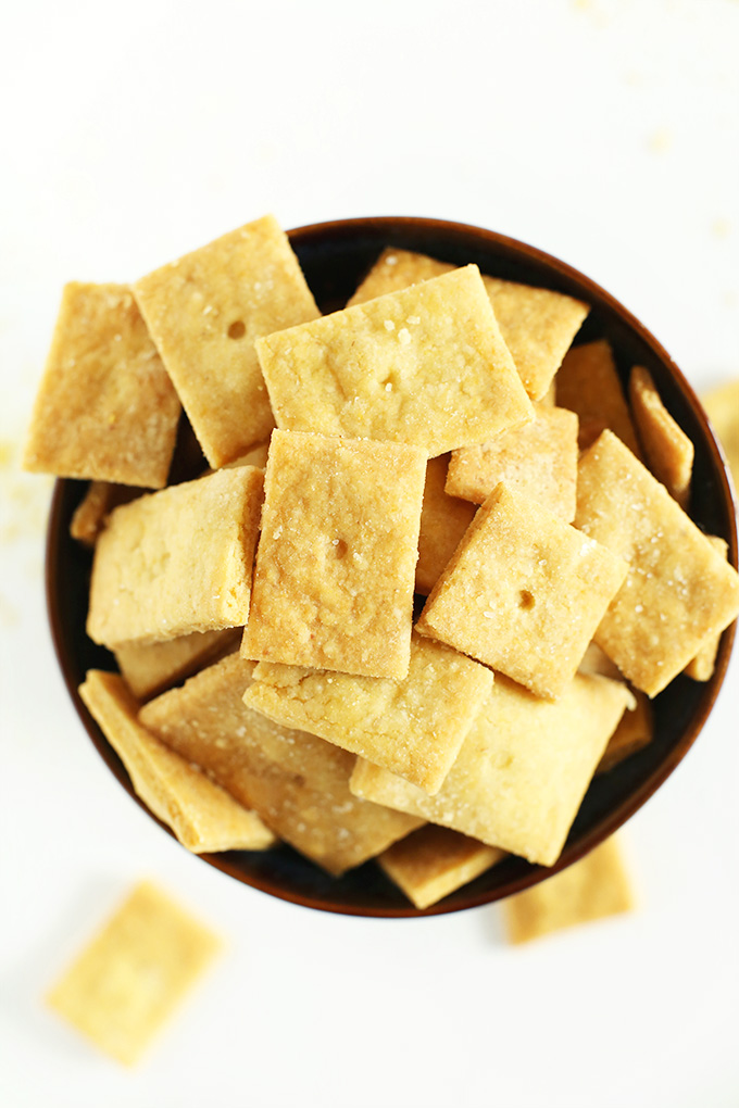 Big bowl of Vegan Cheez Its for a delicious vegan snack