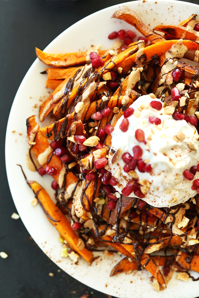 Close up shot of Sweet Potato Super Food Dessert Fries for a healthy gluten-free vegan treat