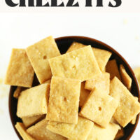 Overflowing bowl of vegan cheez its