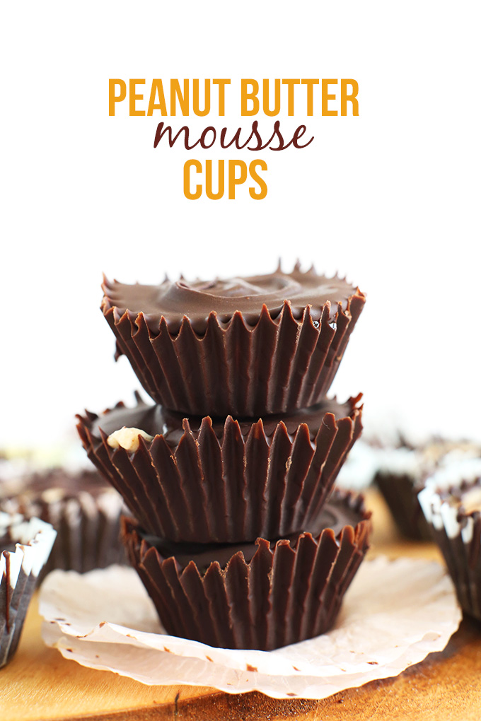 Vegan Peanut Butter MOUSSE Cups! Hard crunchy chocolate shell, fluffy PB Mousse center! #vegan #glutenfree