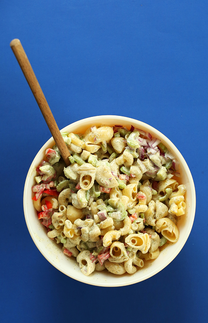 Bowl of our Easy Vegan Macaroni Pasta Salad recipe