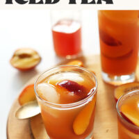 Tall glasses of our perfect peach iced tea made with just 3 ingredients