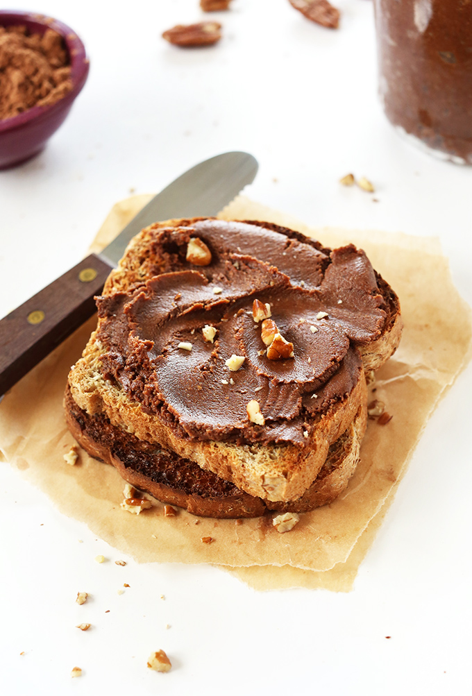 Slices of toast topped with our homemade Vegan Brownie Batter Spread