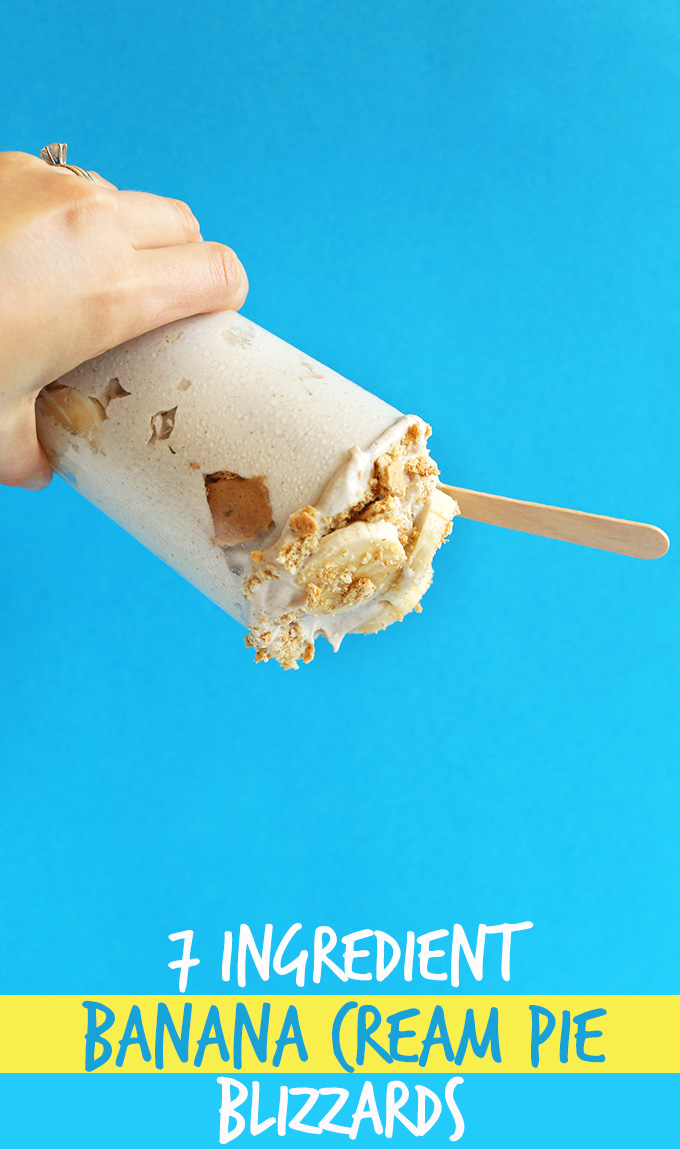 Showing the thick and creamy texture of our Banana Cream Pie Blizzard by holding it upside down