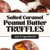 Overhead and side views of our 5-ingredient vegan salted caramel peanut butter truffles