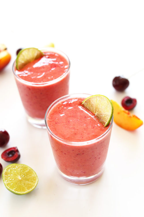 Two glasses of our refreshing Cherry Limeade Vegan Smoothie recipe