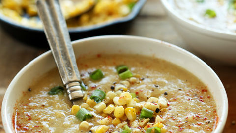 Bowl of gluten-free vegan Corn Chowder for a comforting summer meal