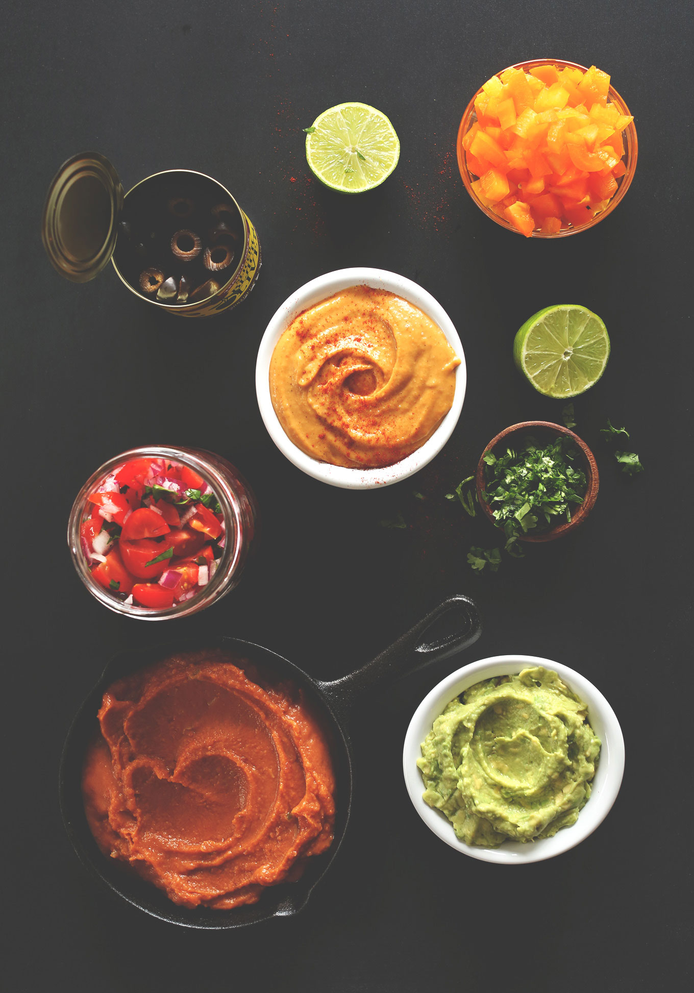 Ingredients for making homemade 7-Layer Vegan Mexican Dip