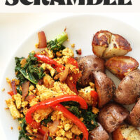 Plate of 1-pan, 30-minute southwest tofu scramble with breakfast potatoes