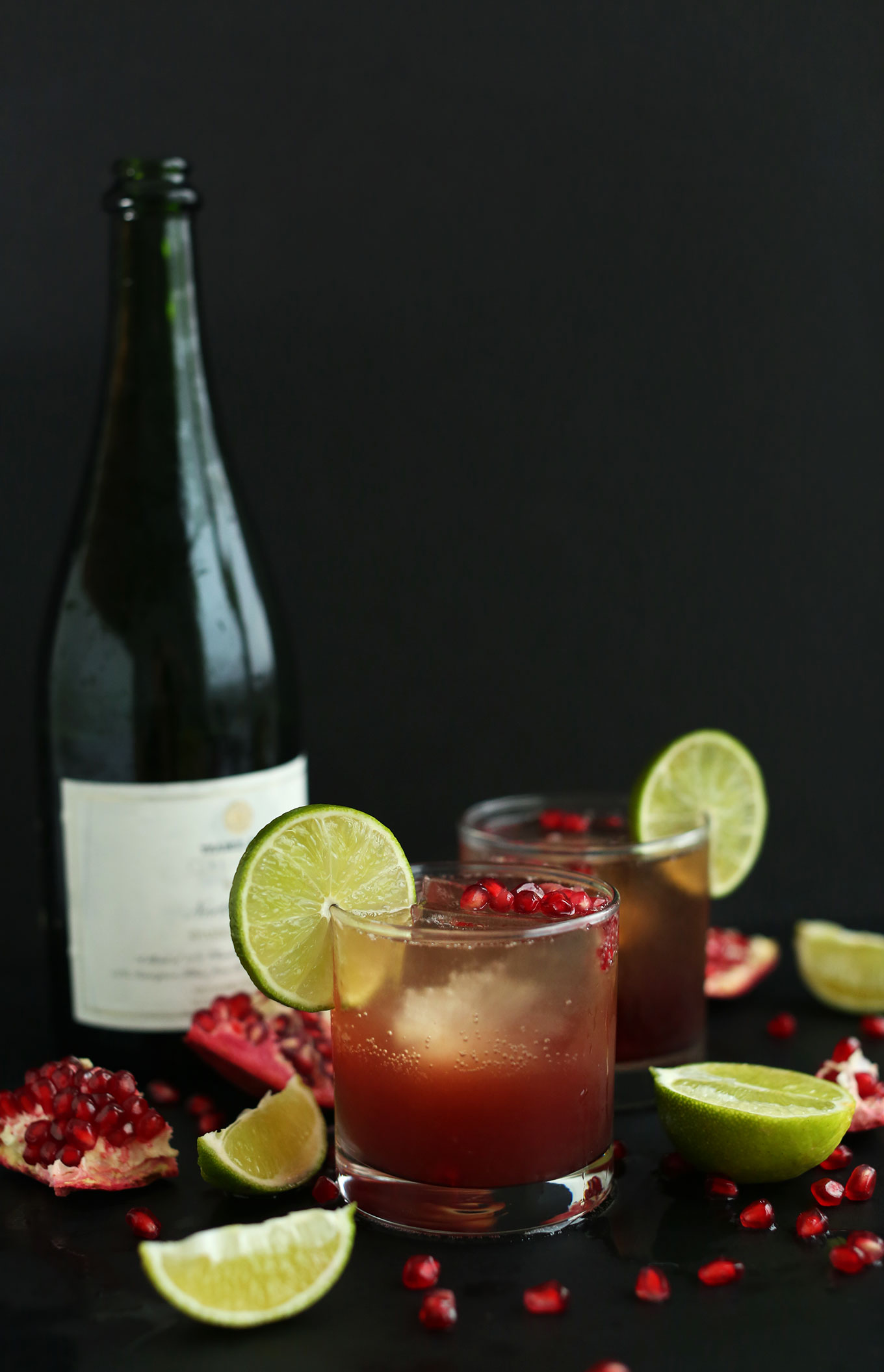 Sparkling Pomegranate and Lime Margaritas for a perfect vegan New Year's Eve drink