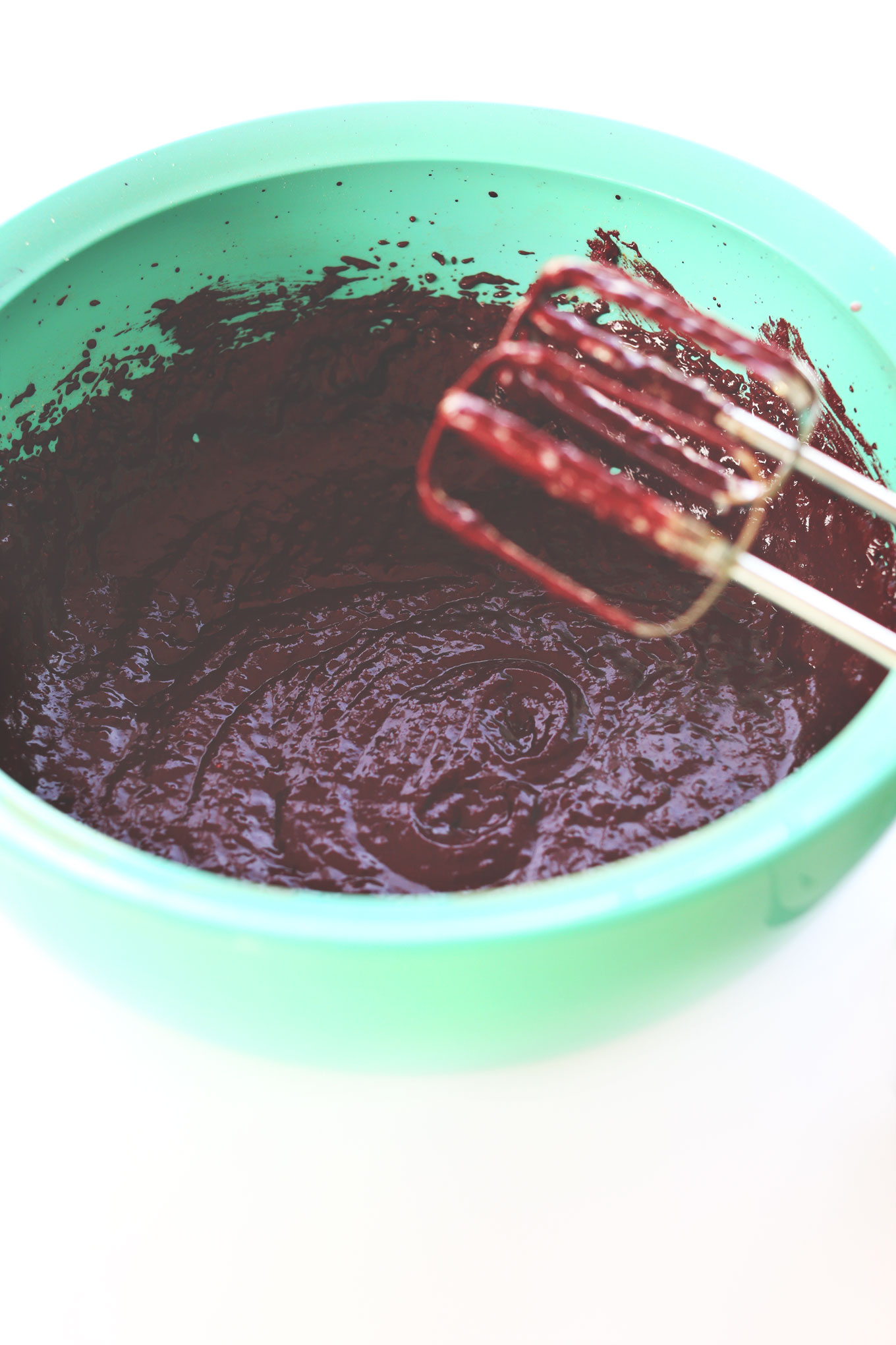 Bowl of Vegan Gluten-Free Chocolate Cupcake batter made with beets