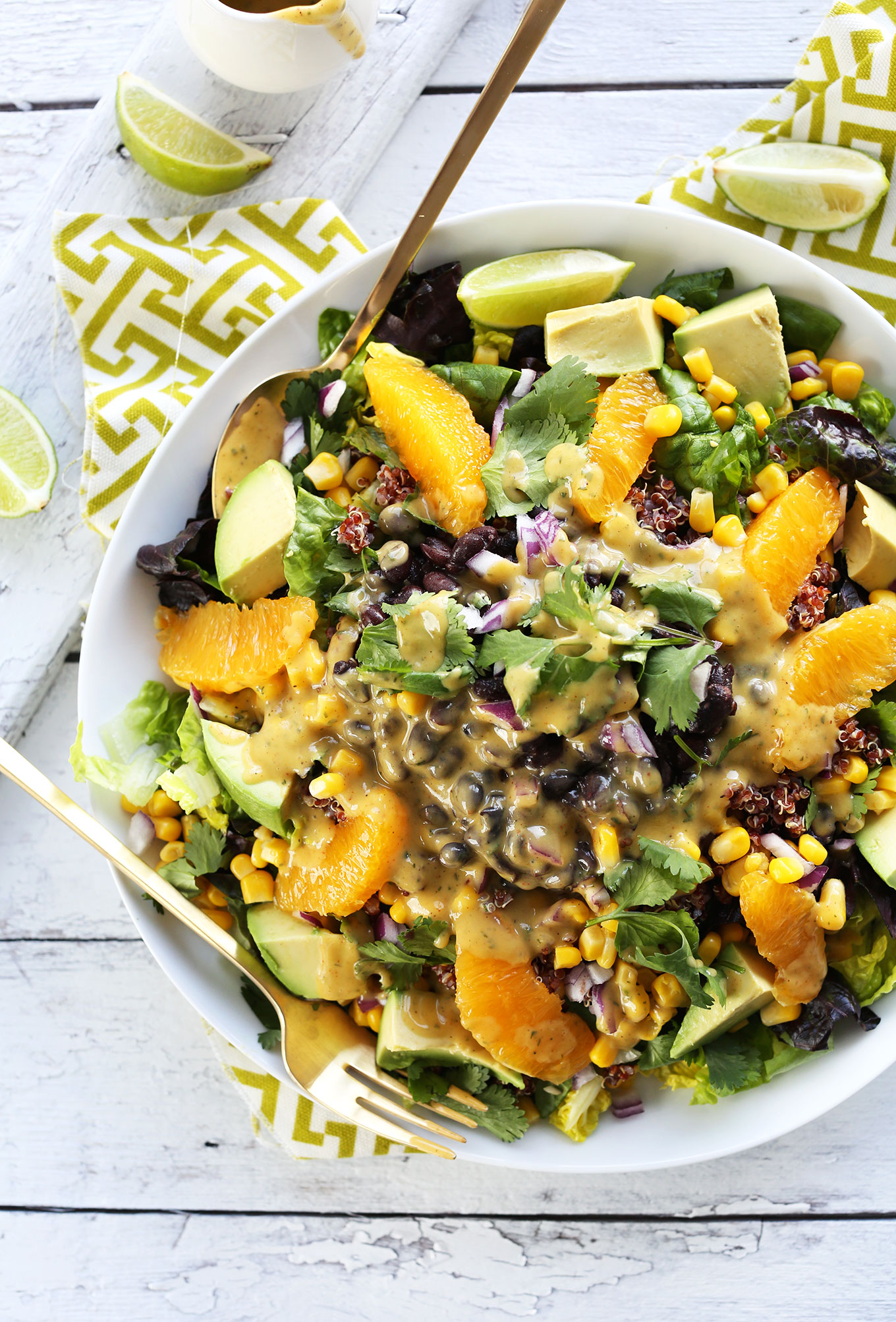 Big dinner bowl filled with our Vegan Mexican Quinoa Salad recipe
