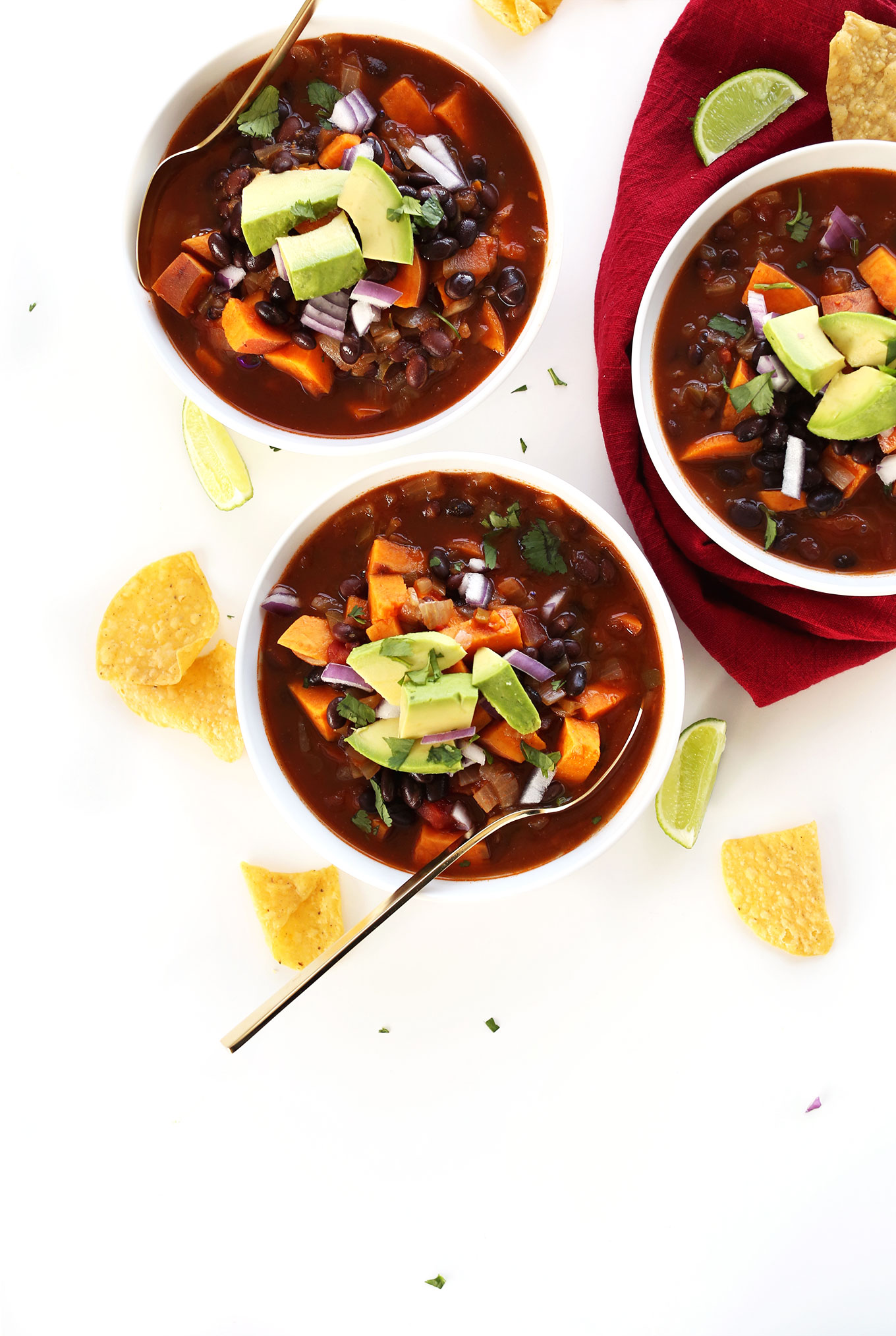 Bowls of hearty and delicious Black Bean Sweet Potato Chili