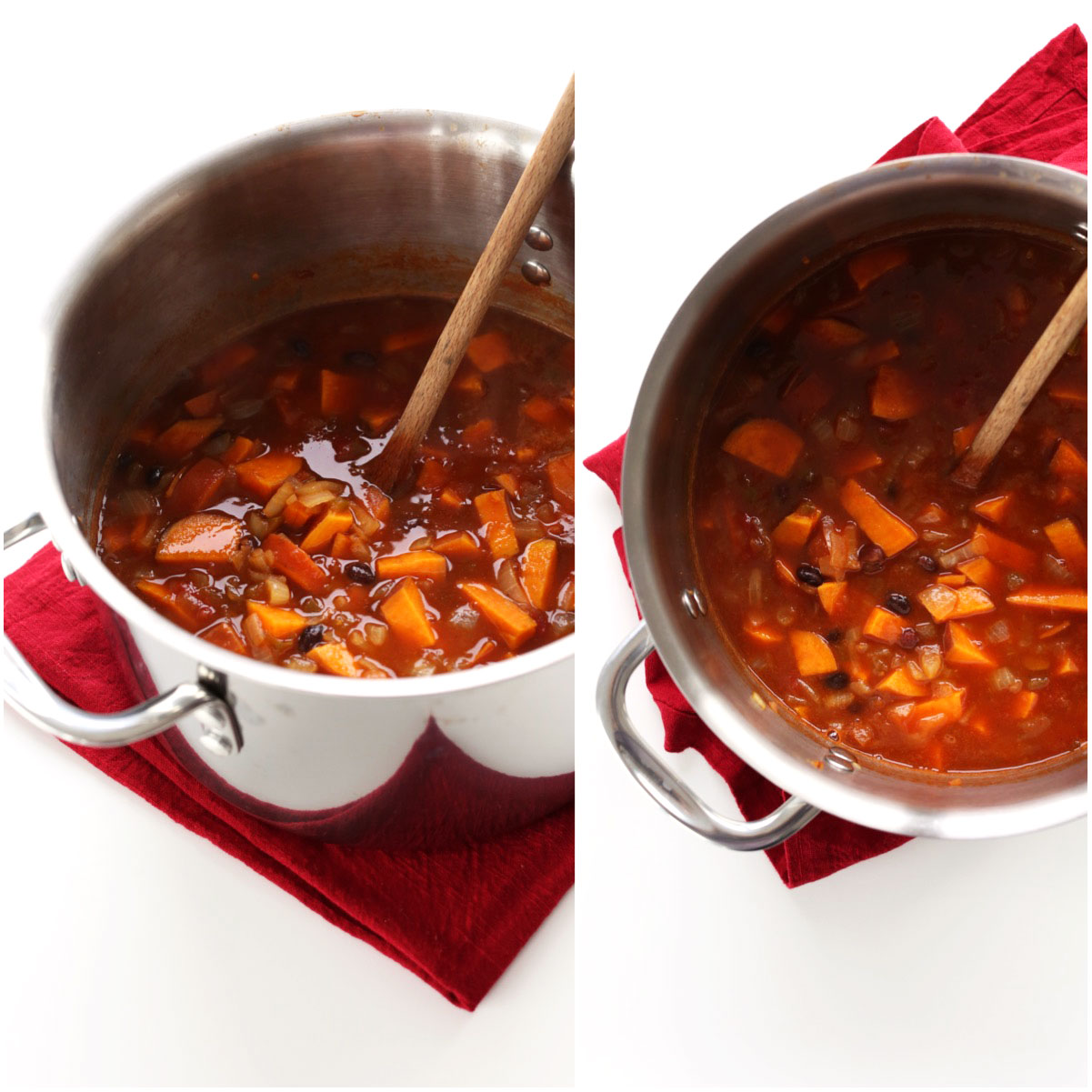Stirring a pot of our simple vegan Black Bean Chili