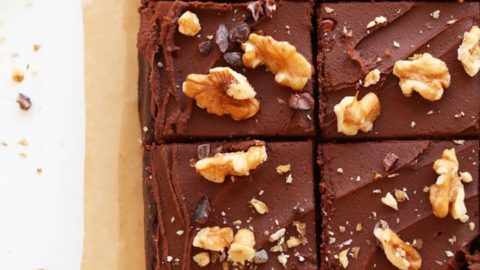 Batch of 2-Layer No Bake Vegan Brownies with Walnuts and Cacao Nibs