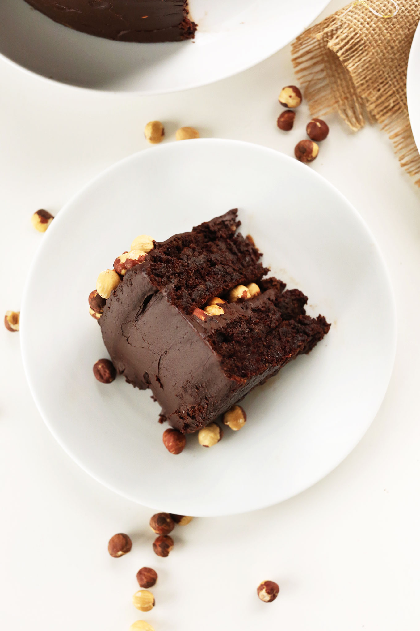 Plate of our super rich gluten-free vegan Chocolate Hazelnut Cake