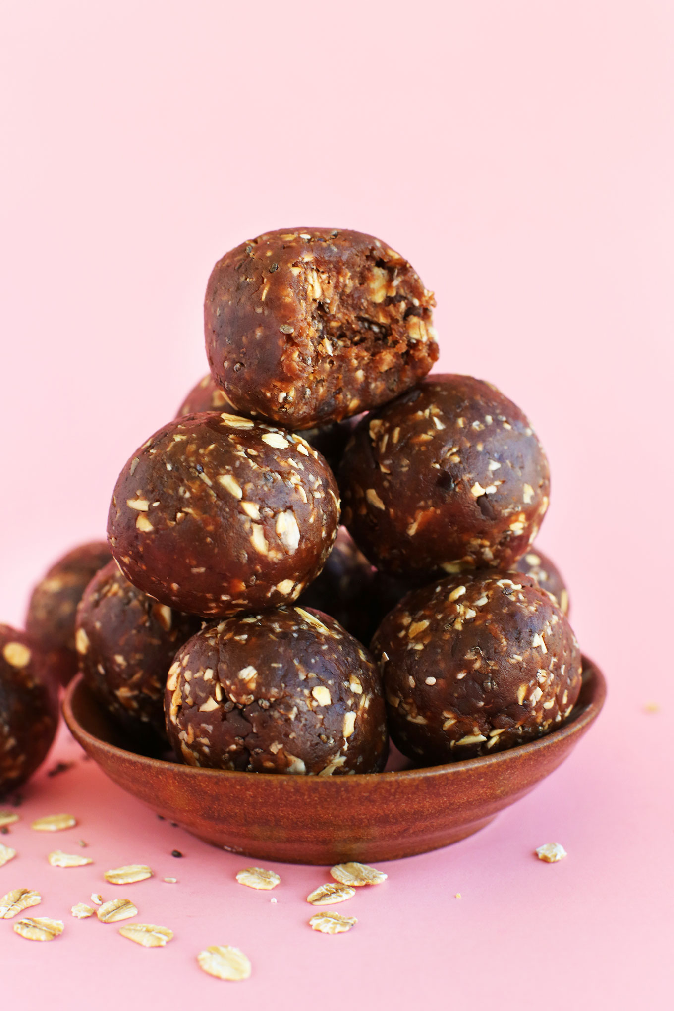 Stack of our healthy Peanut Butter Cup Energy Bites for a vegan gluten-free snack