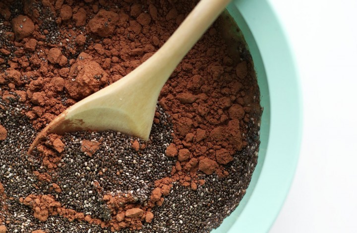 Stirring together a batch of our delicious Chocolate Chia Seed Pudding recipe