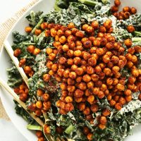 Big plate of Garlicky Kale Salad with Tandoori Spiced Chickpeas