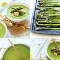 Photos showing the process of making our Creamy Asparagus & Pea Soup recipe
