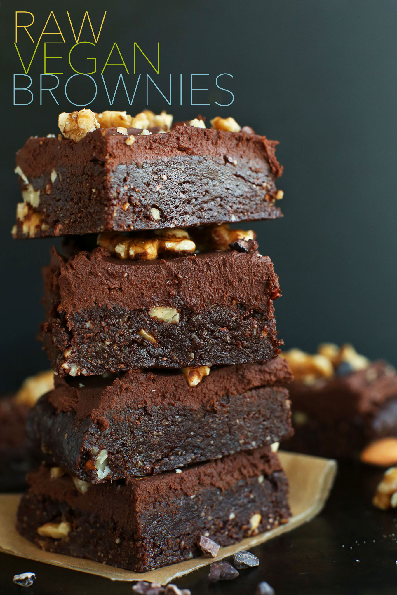 Stack of our Fudgy Raw Brownies for a gluten-free vegan dessert