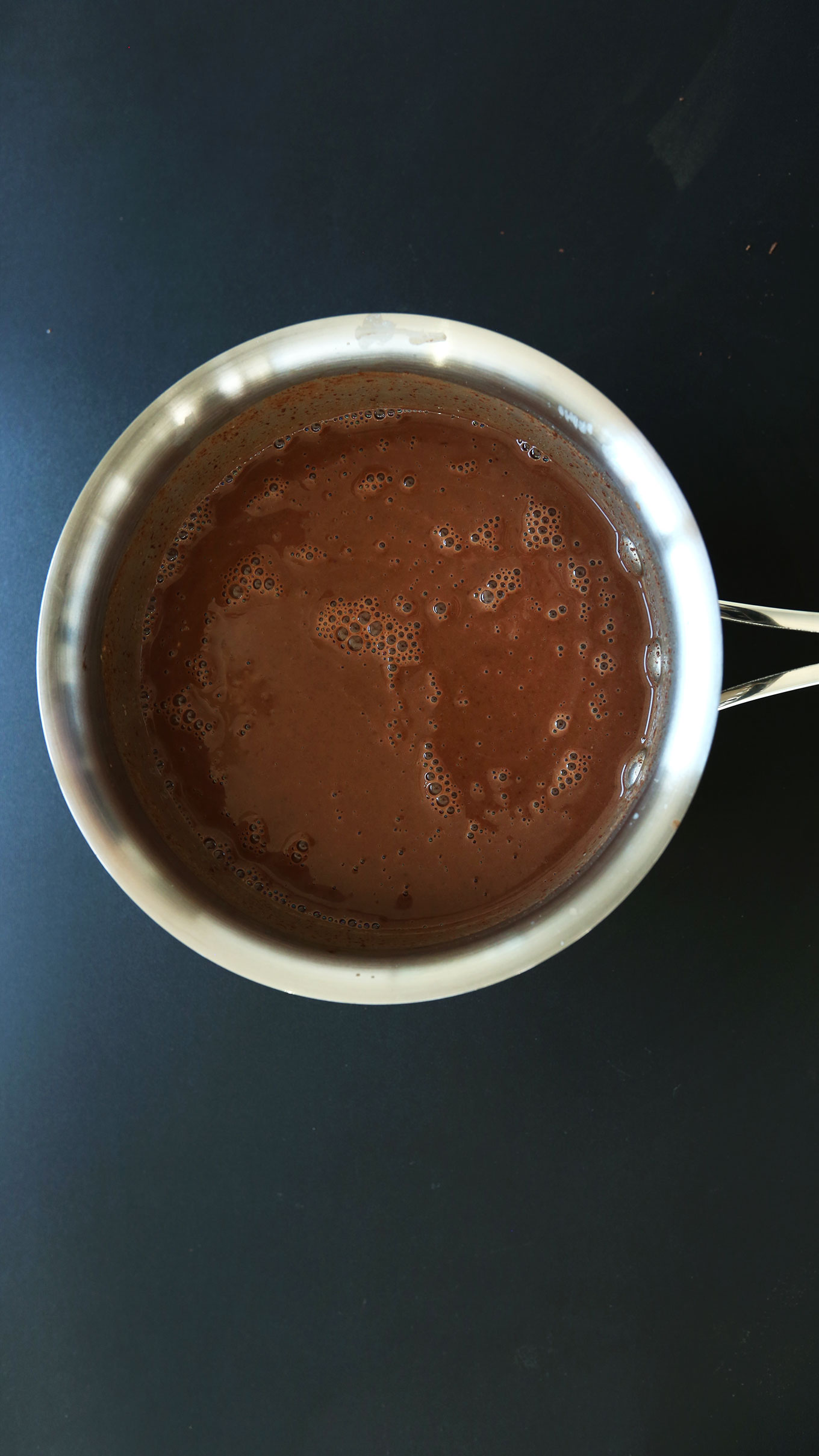 Saucepan filled with rich vegan Mayan Drinking Chocolate