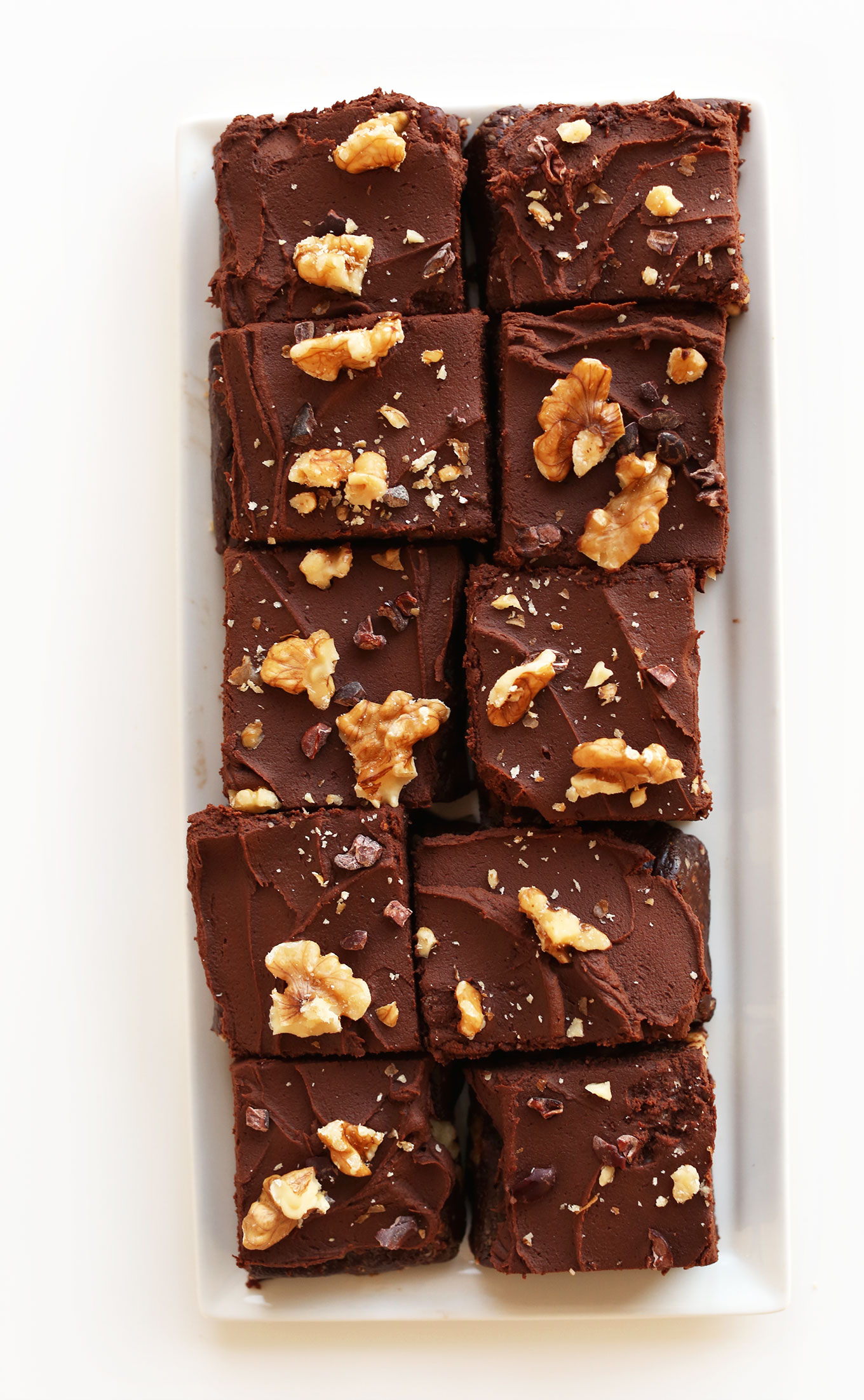 Platter filled with a batch of our Super Fudgy No Bake Vegan Brownies recipe