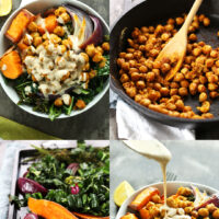 Photos showing the steps of making our Sweet Potato Chickpea Buddha Bowl recipe