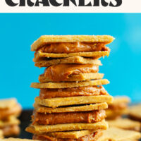 Stack of homemade vegan and gluten-free peanut butter cheese crackers