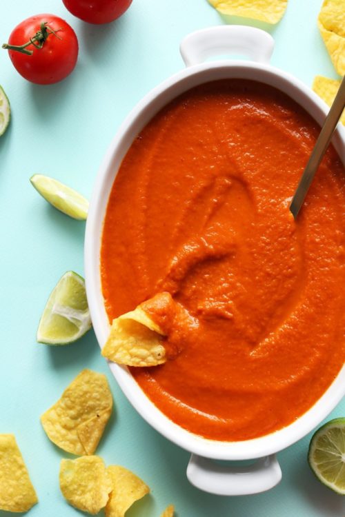 Dish filled with our quick and flavorful Blended Red Salsa recipe