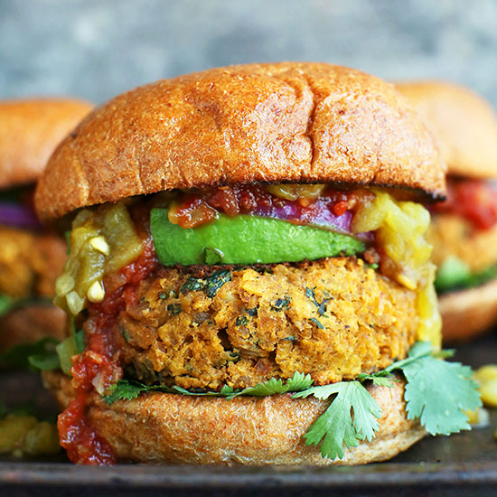 Mexican Green Chili Veggie Burgers on a tray