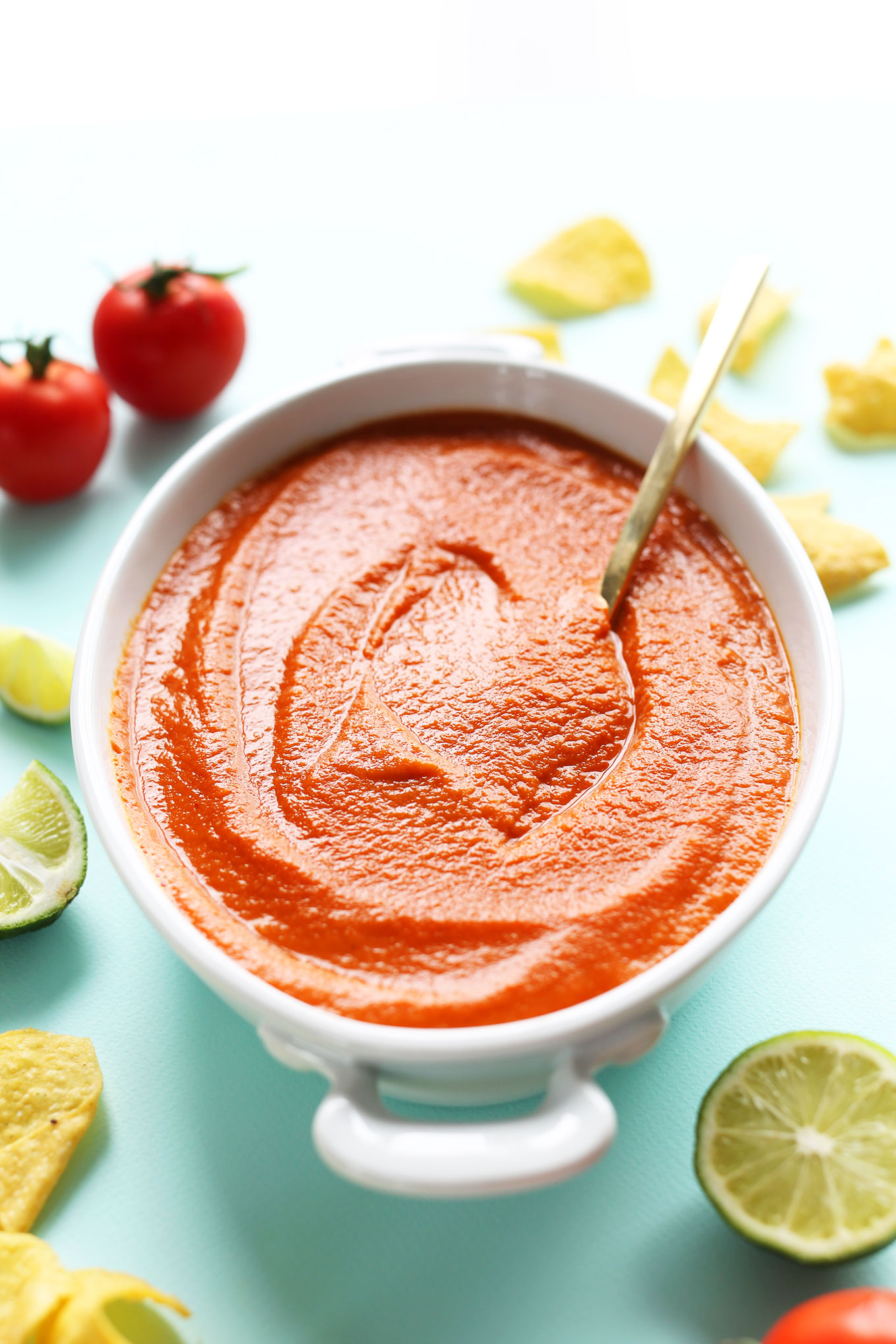 Close up shot showing the creamy texture of our Easy Red Salsa recipe