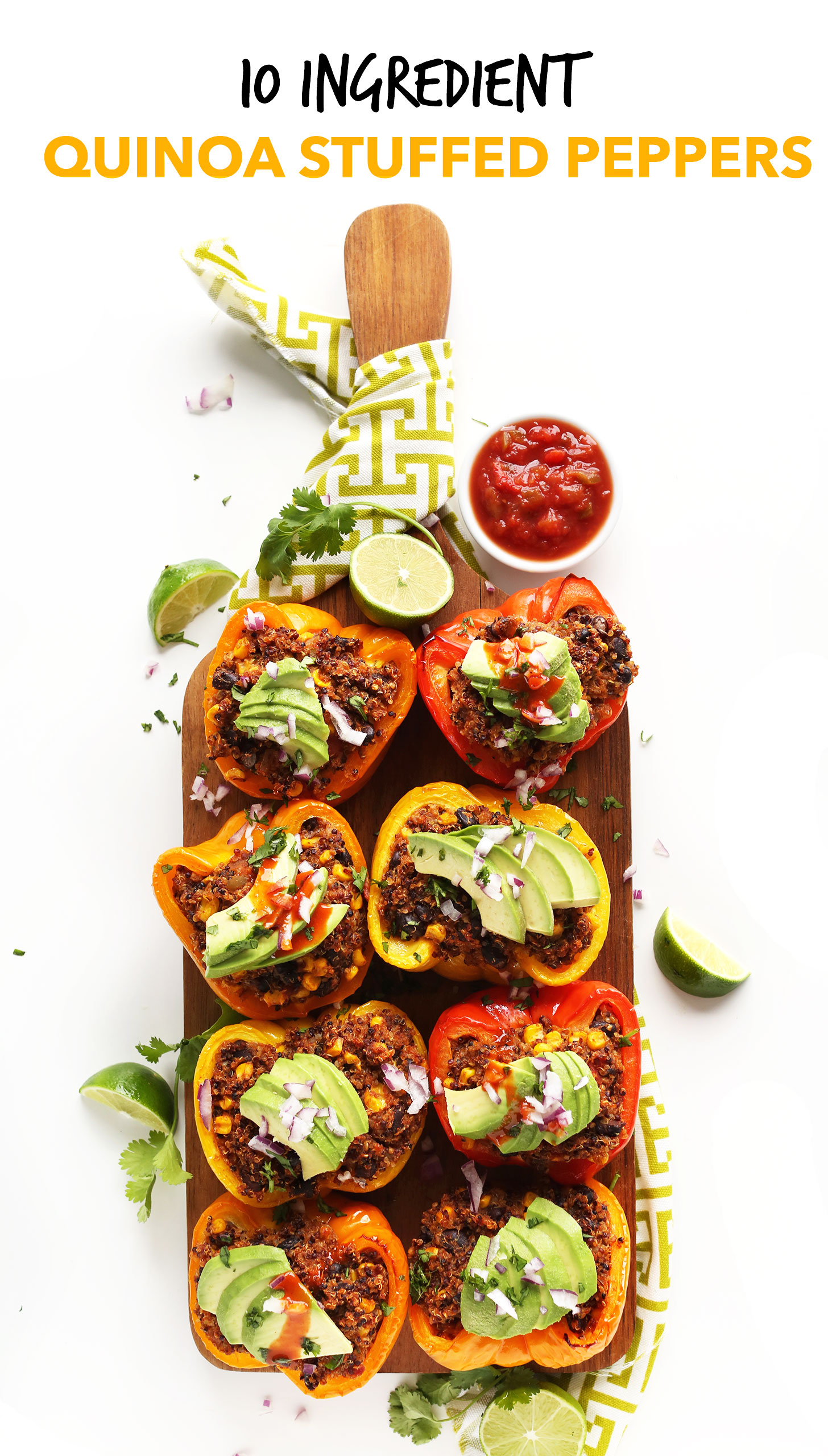 Big platter of our easy-to-make Spanish Quinoa Stuffed Peppers recipe
