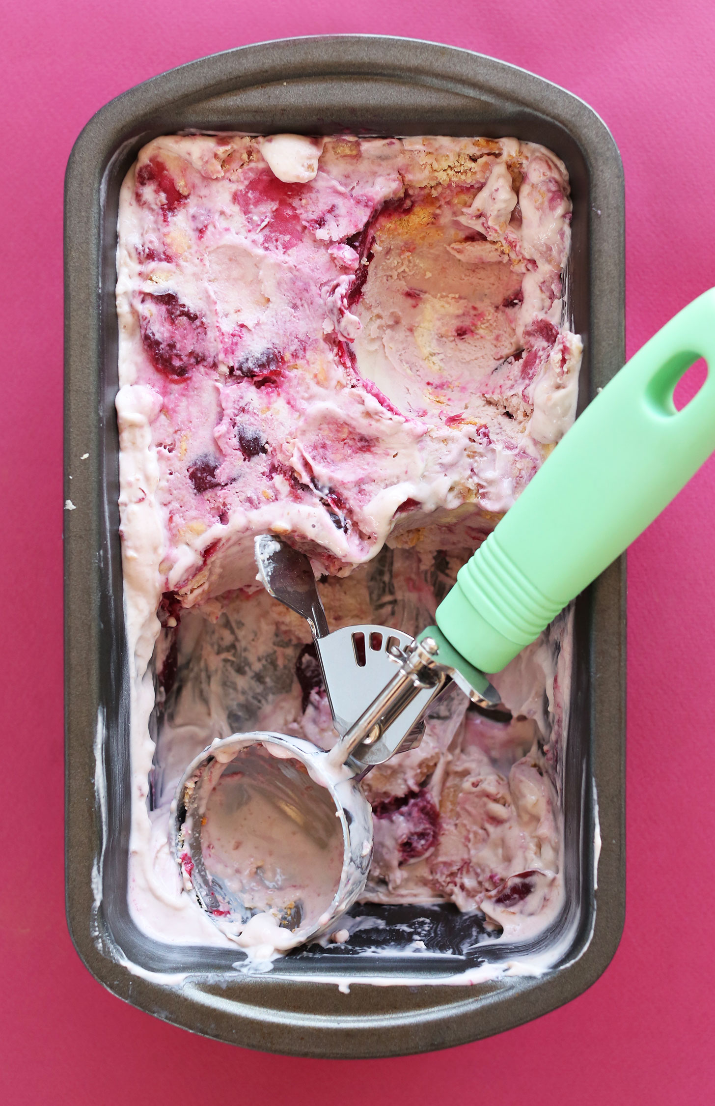 Grabbing a scoop of Cherry Pie Ice Cream for a 4th of July Vegan Dessert